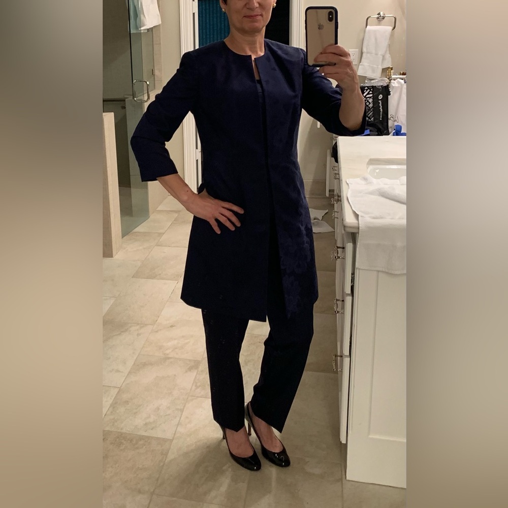 Formal silk pantsuit. 3-pieces (cami, slacks, long jacket) Size 4. Talbots.